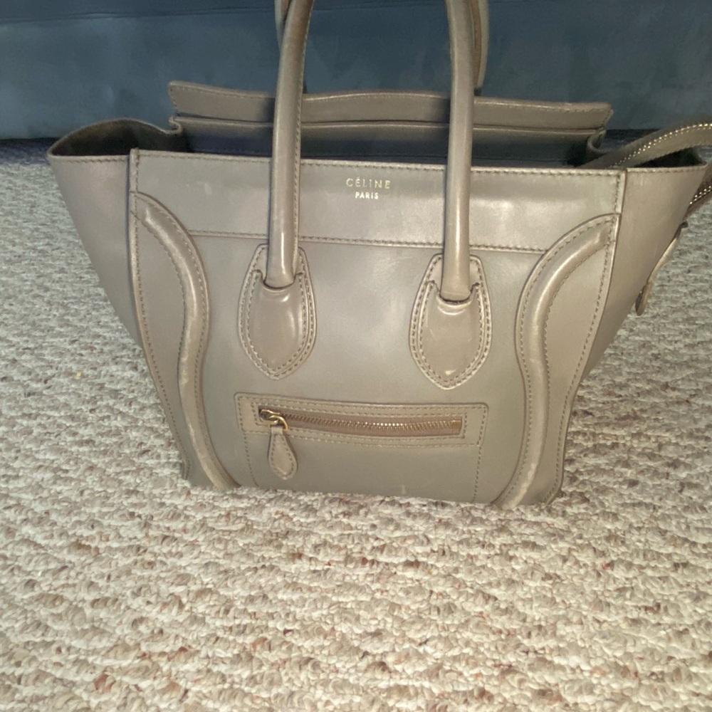 Celine Taupe Gray Leather Mini Luggage Tote
